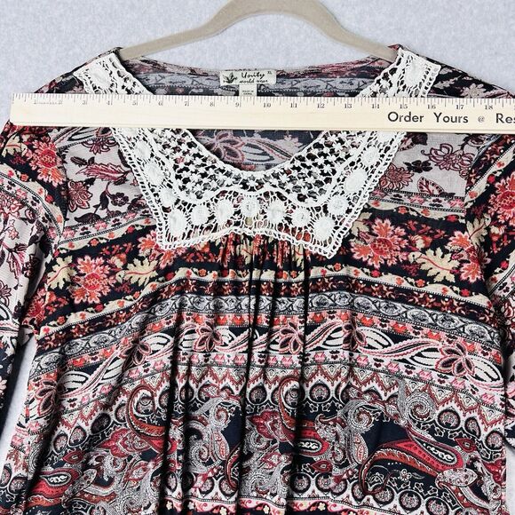 Unity World Wear Boho Top Womens XL Beige Crochet Neckline Flowy Cottagecore - Picture 6 of 15